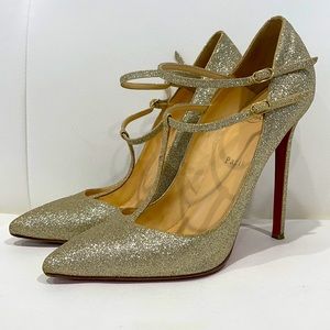 CHRISTIAN LOUBOUTIN Champagne Glitter Heels Sz40.5